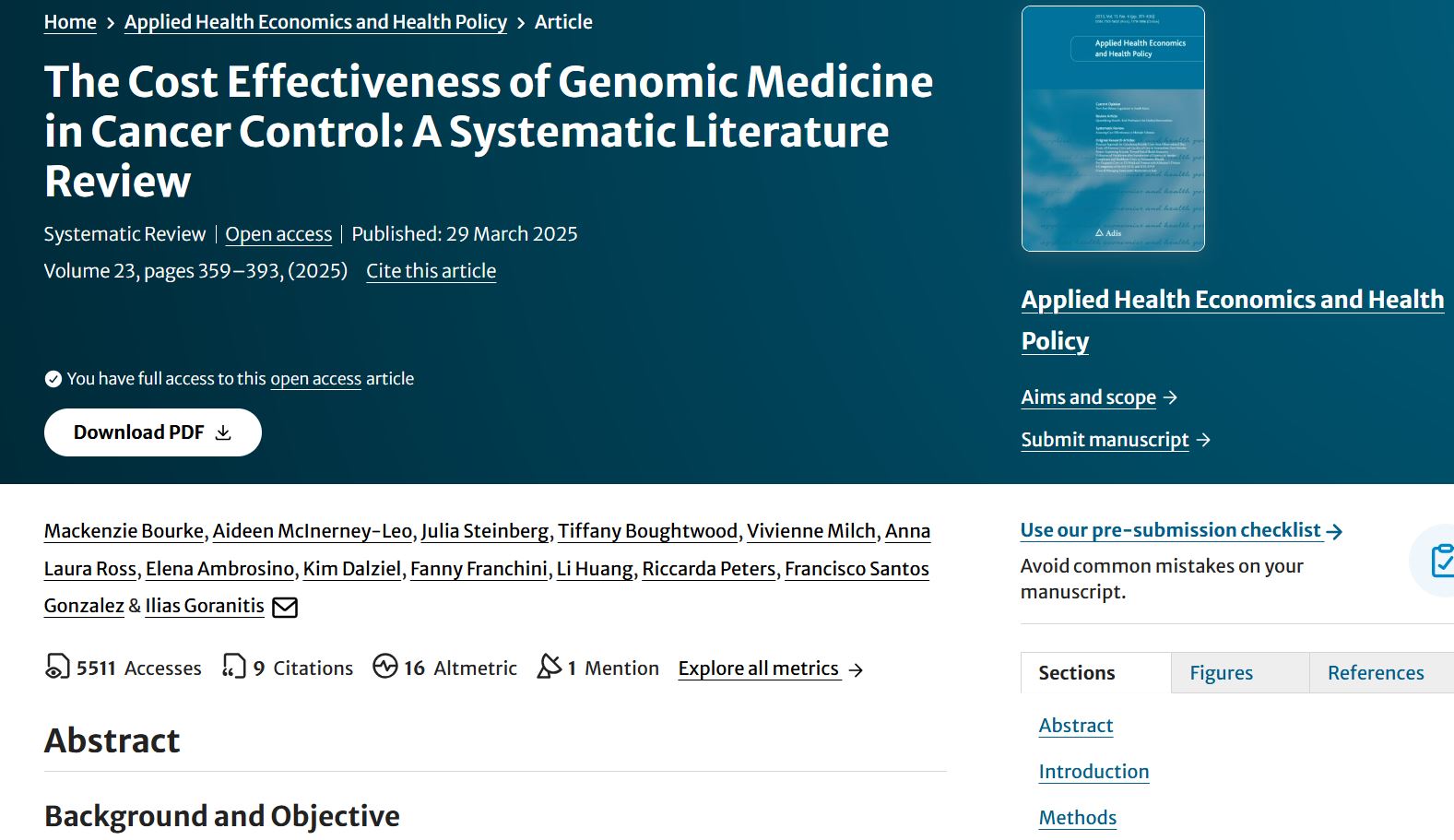 The Cost Effectiveness of Genomic Medicine in Cancer Control: A ...