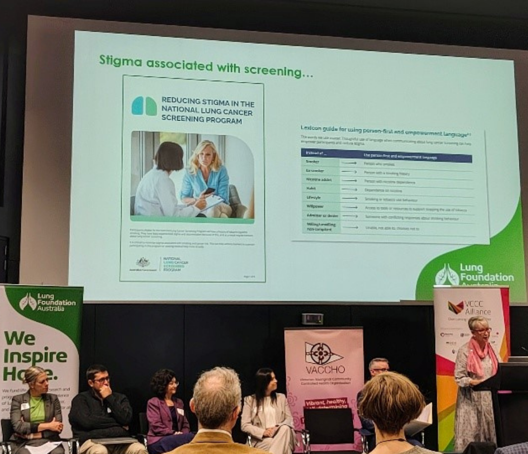 Presentation slide titled Stigma associated with screening