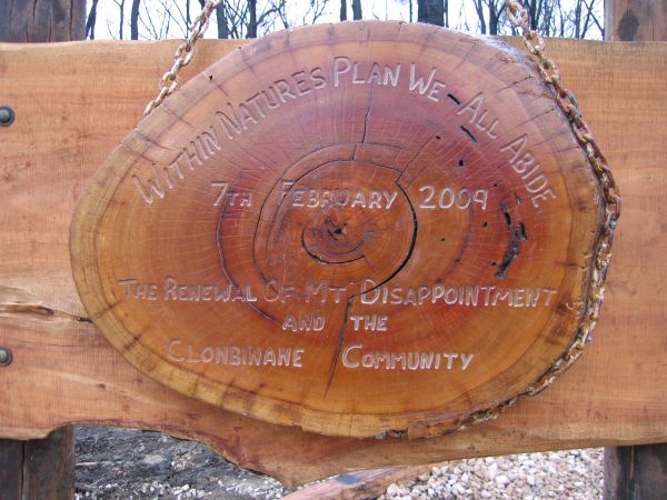 Clonbinane Mountain Memorial Park tree trunk inscription
