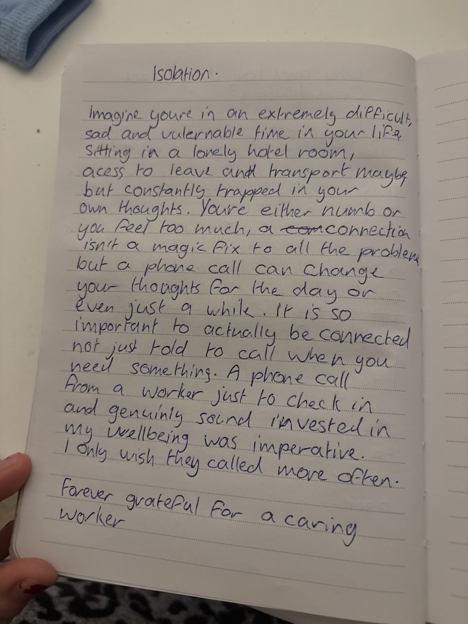 Image of the written reflection on Isolation by Siena