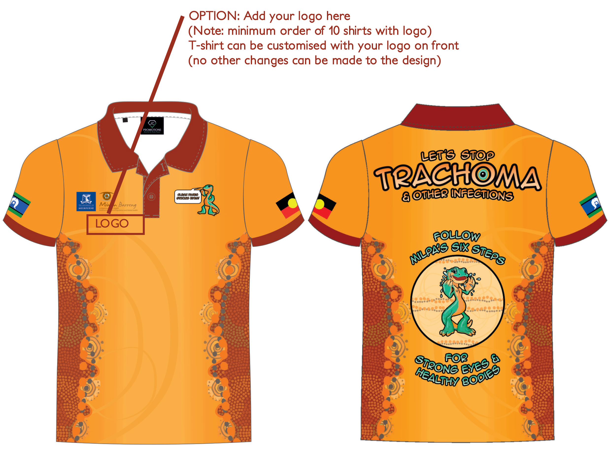 sample of new trachoma tshirt design. Updated artwork to back of tshirt