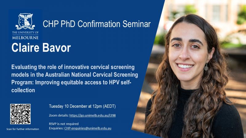 Image for CHP PhD Confirmation Seminar - Claire Bavor