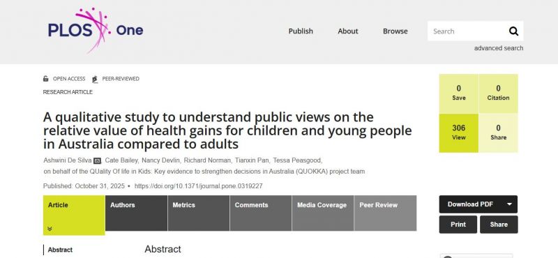 Image for New Publication: A qualitative study to understand public views on the relative value of health gains for children and young people in Australia compared to adults
