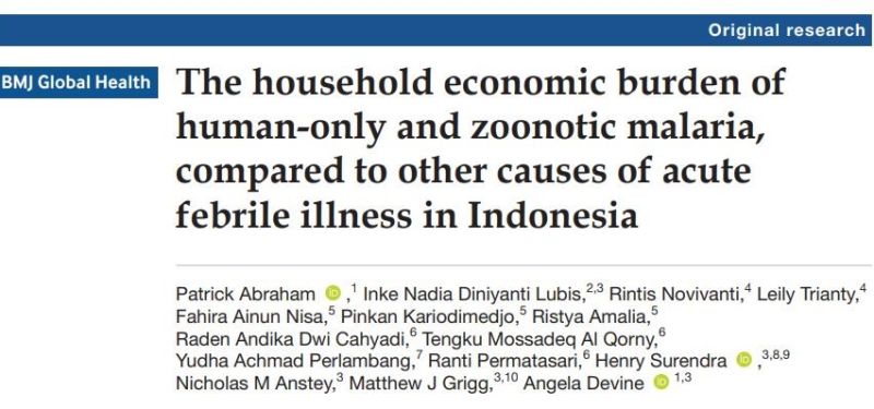 Image for New Publication: The household economic burden of human-only and zoonotic malaria, compared to other causes of acute febrile illness in Indonesia