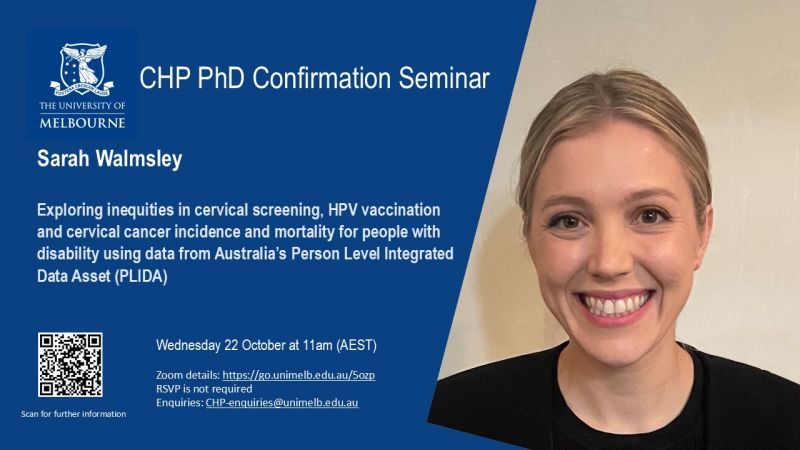 Image for CHP PhD Confirmation Seminar - Sarah Walmsley