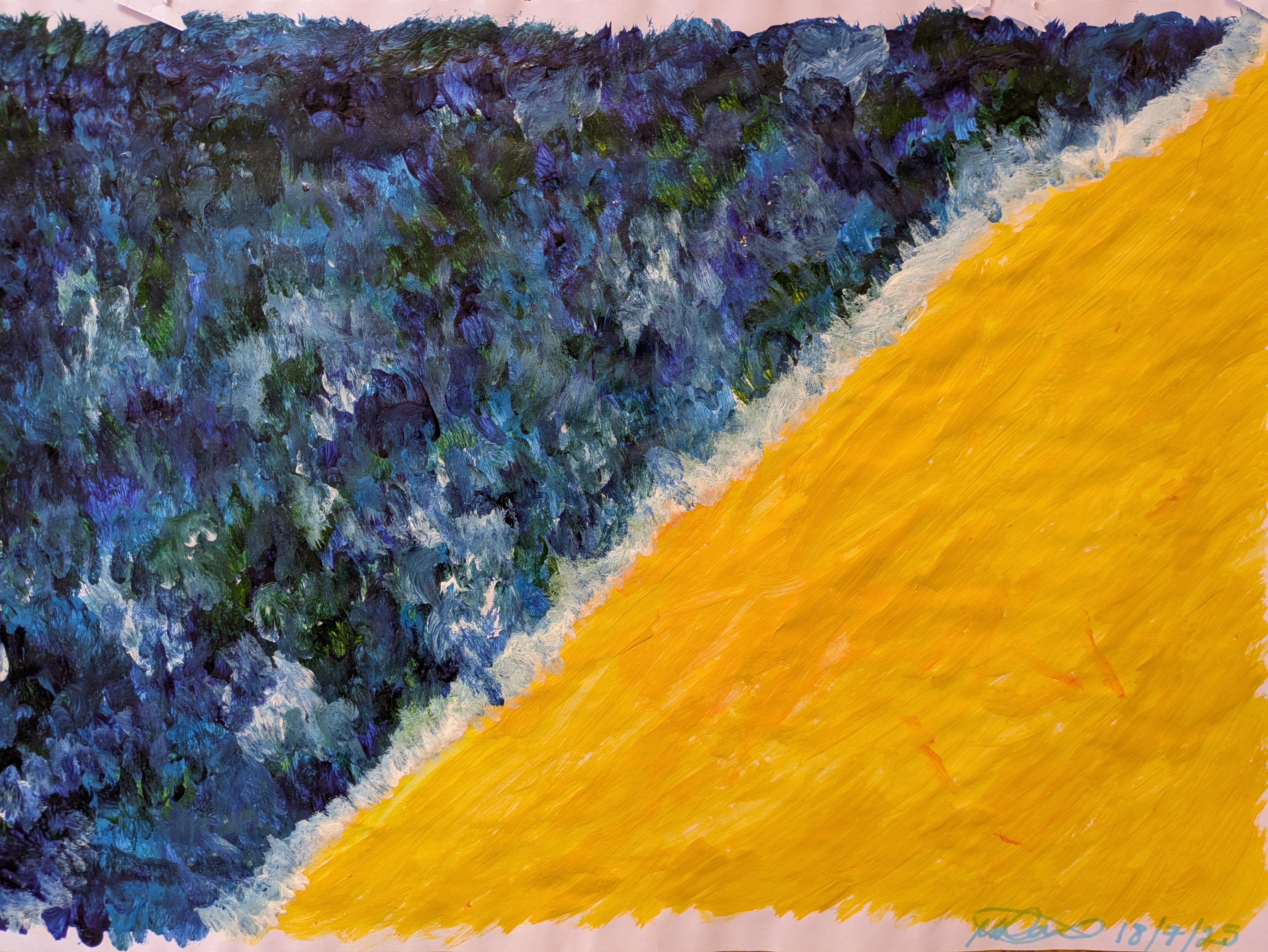 Painting of an ocean and sandy beach by Miss Chatterbox