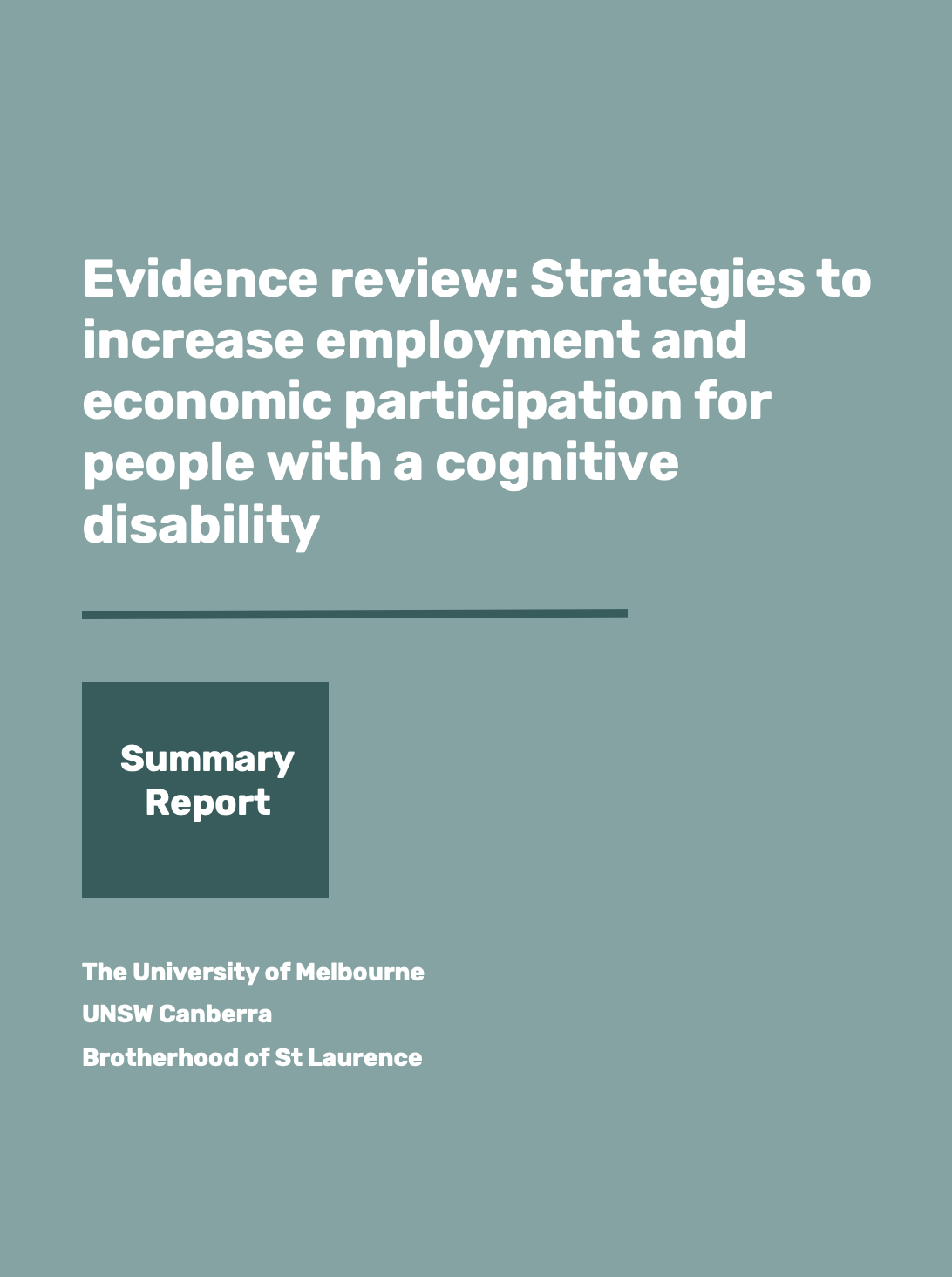Front cover of Evidence Review: Strategies that increase employment and economic participation for people with cognitive disability