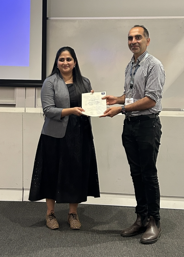 Manasi receiving her award