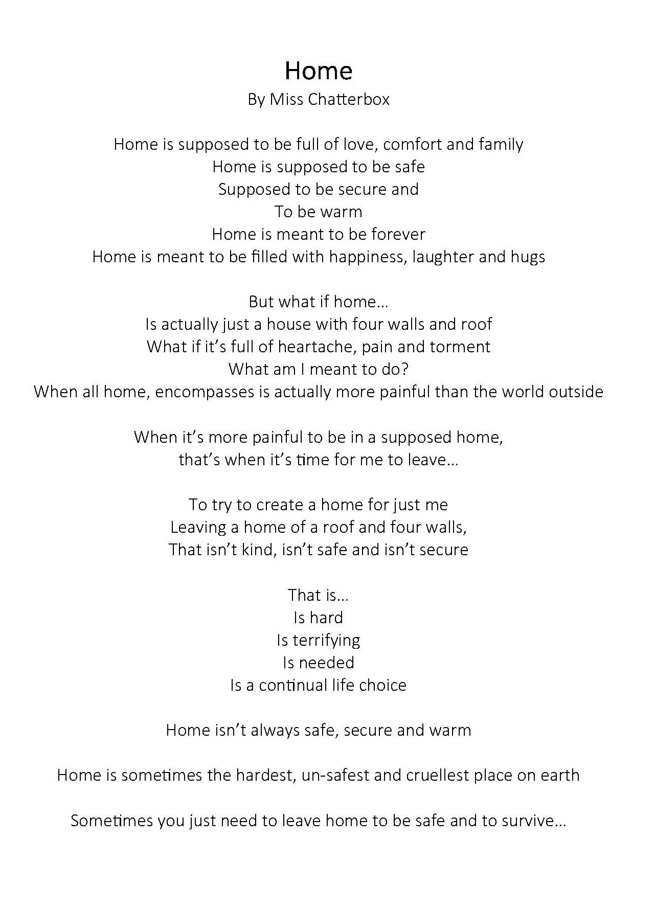 Poem titled Home by Miss Chatterbox